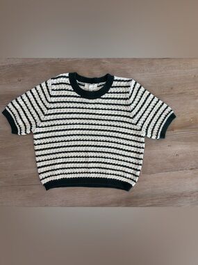 Pinch Green and Cream Striped Short-Sleeve Crew Sweater